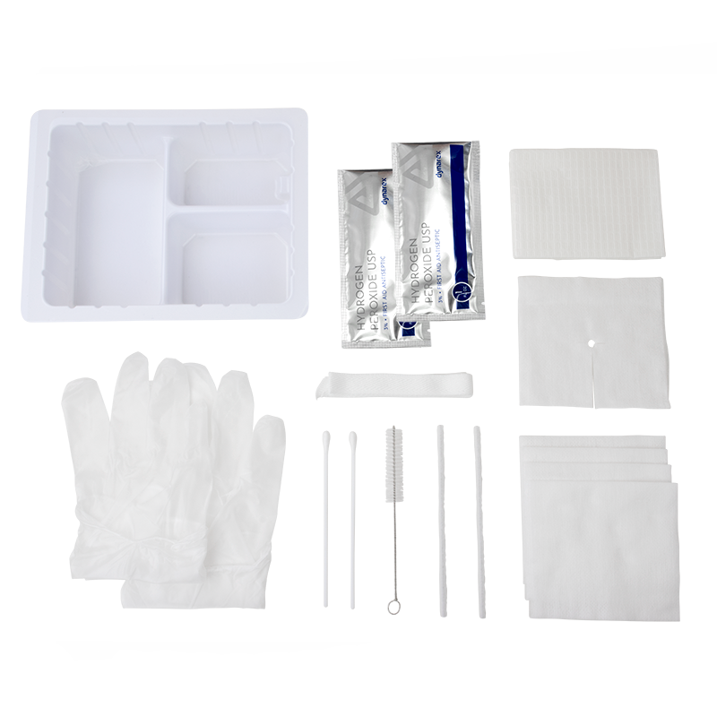 Tracheostomy Care Kit - Three Compartment Tray with Vinyl Gloves and Peroxide, 20 Quantity per Case