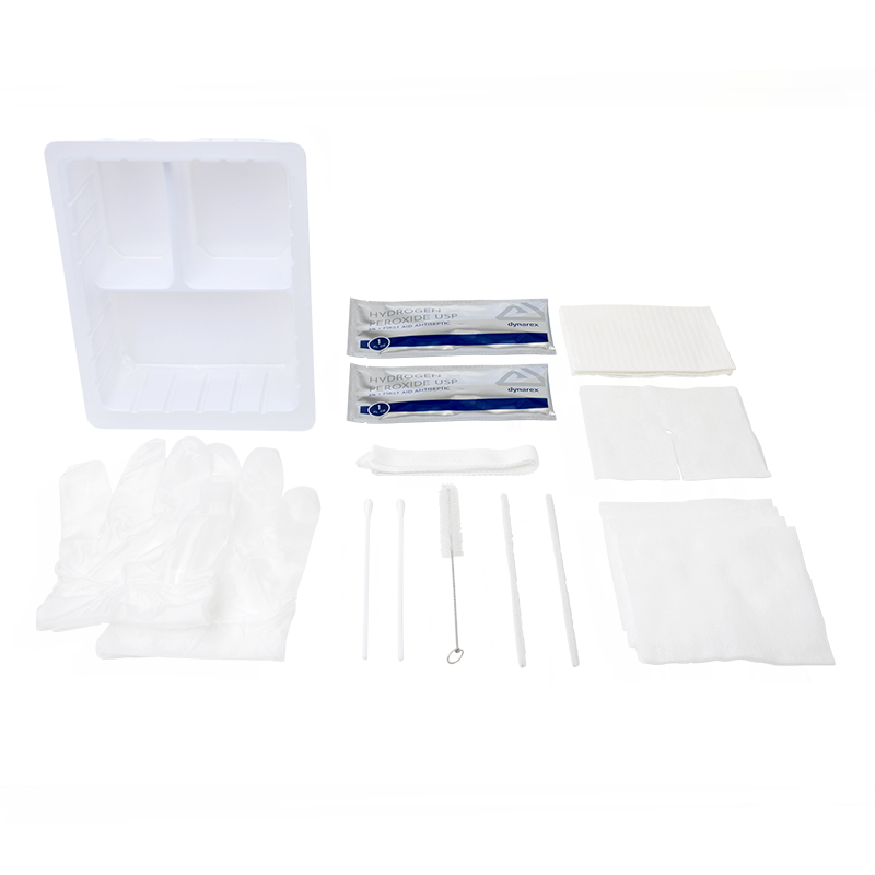 Tracheostomy Care Kit - Three Compartment Tray with Vinyl Gloves and Peroxide, 20 Quantity per Case