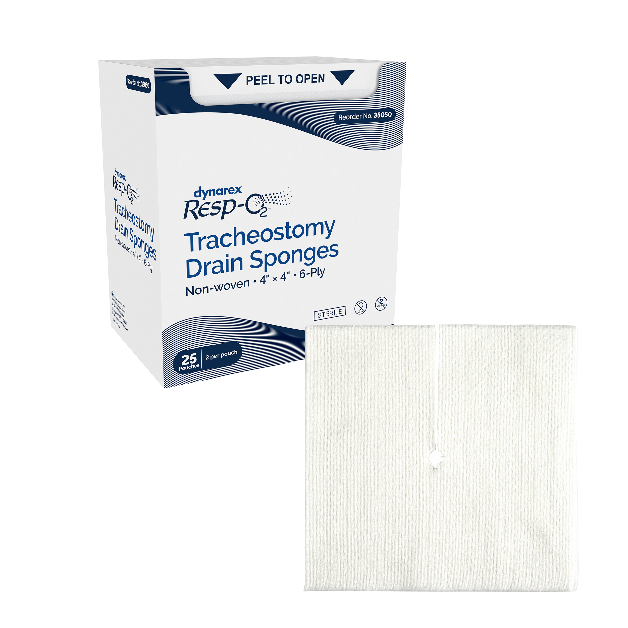 Tracheostomy Drain Sponges, Non-Woven, 4"x4", 6-ply - 25 Quantity per Box, 12 Boxes per Case