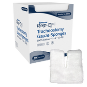 Tracheostomy Gauze Sponges, 100% Cotton, 4"x4", 12-ply - 50 Quantity per Box, 6 Boxes per Case