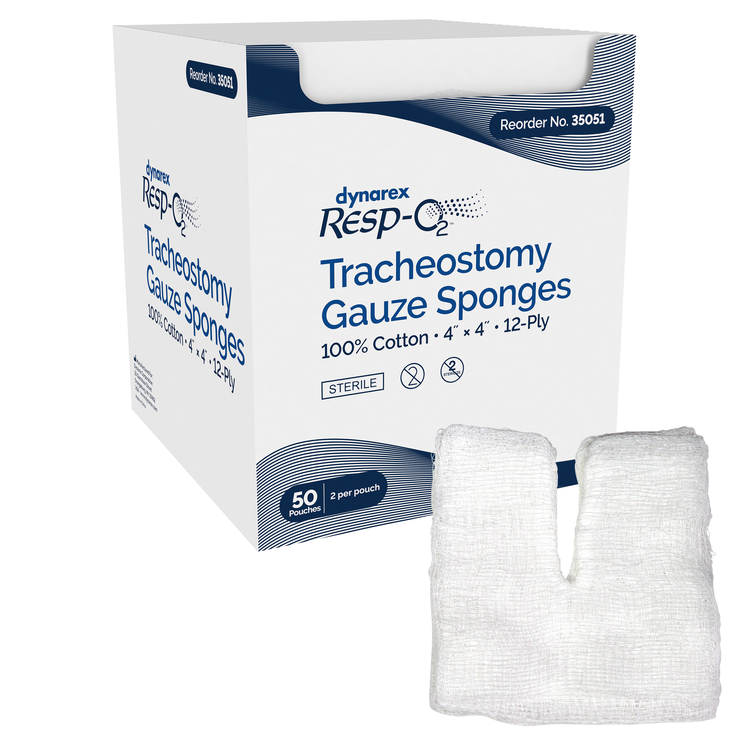 Tracheostomy Gauze Sponges, 100% Cotton, 4"x4", 12-ply - 50 Quantity per Box, 6 Boxes per Case