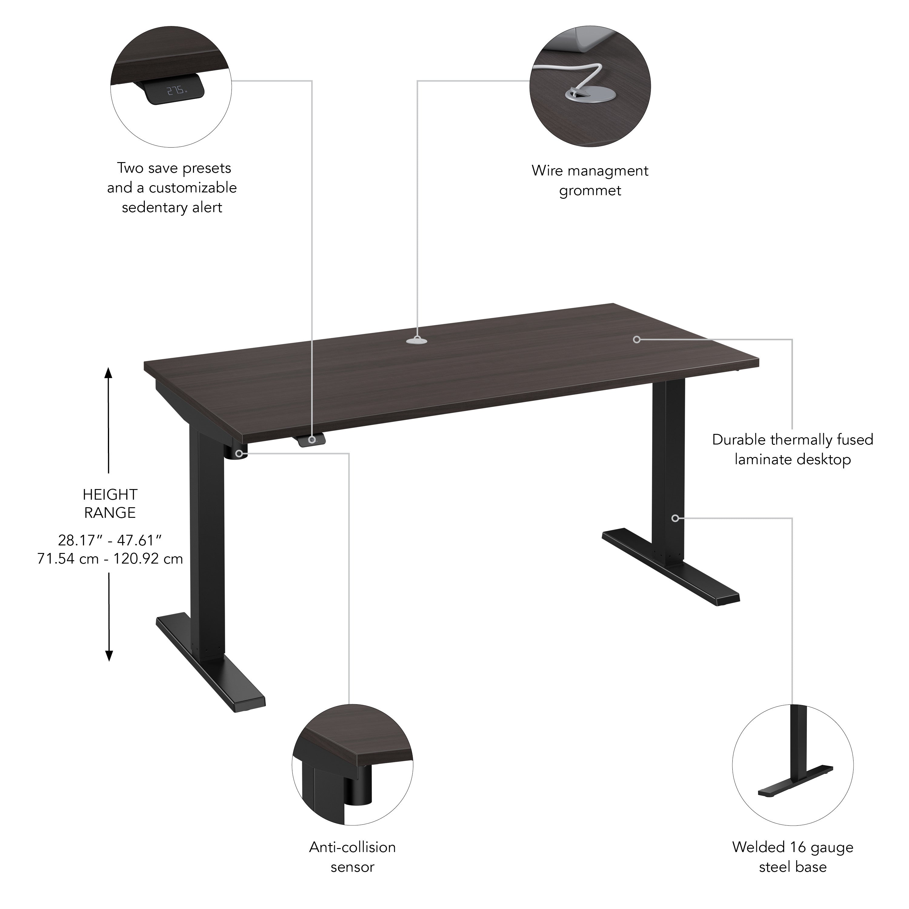 Bush Business Furniture Move 40 Series 60W x 30D Electric Height Adjustable Standing Desk in Storm Gray with Black Base - 59.45" Width x 29.37" Depth x 28.17" Height