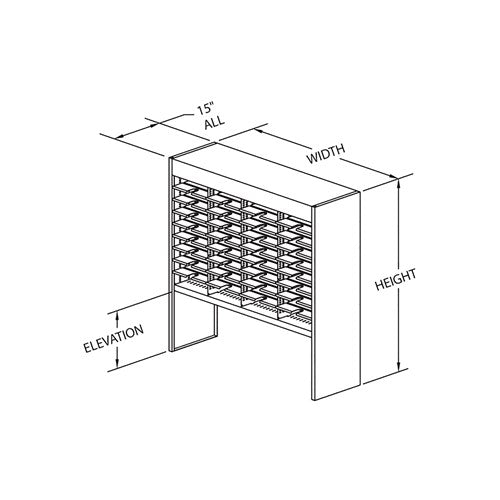 Mailflow Systems Sorter, Open Back w/ 15" Elevation; 54 Sorting Pockets 15”D without Plexi Doors