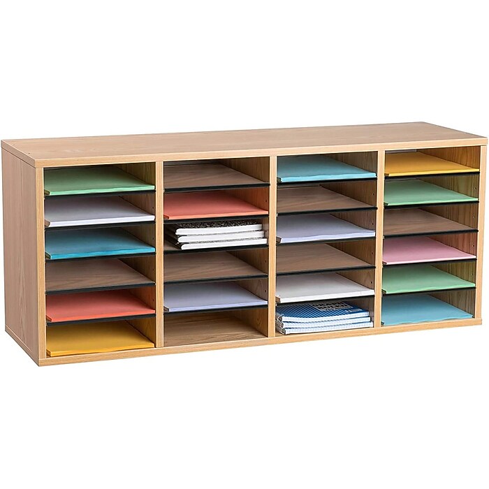 Wood Adjustable 24 Compartment Literature Organizer, Medium Oak 2 Pack