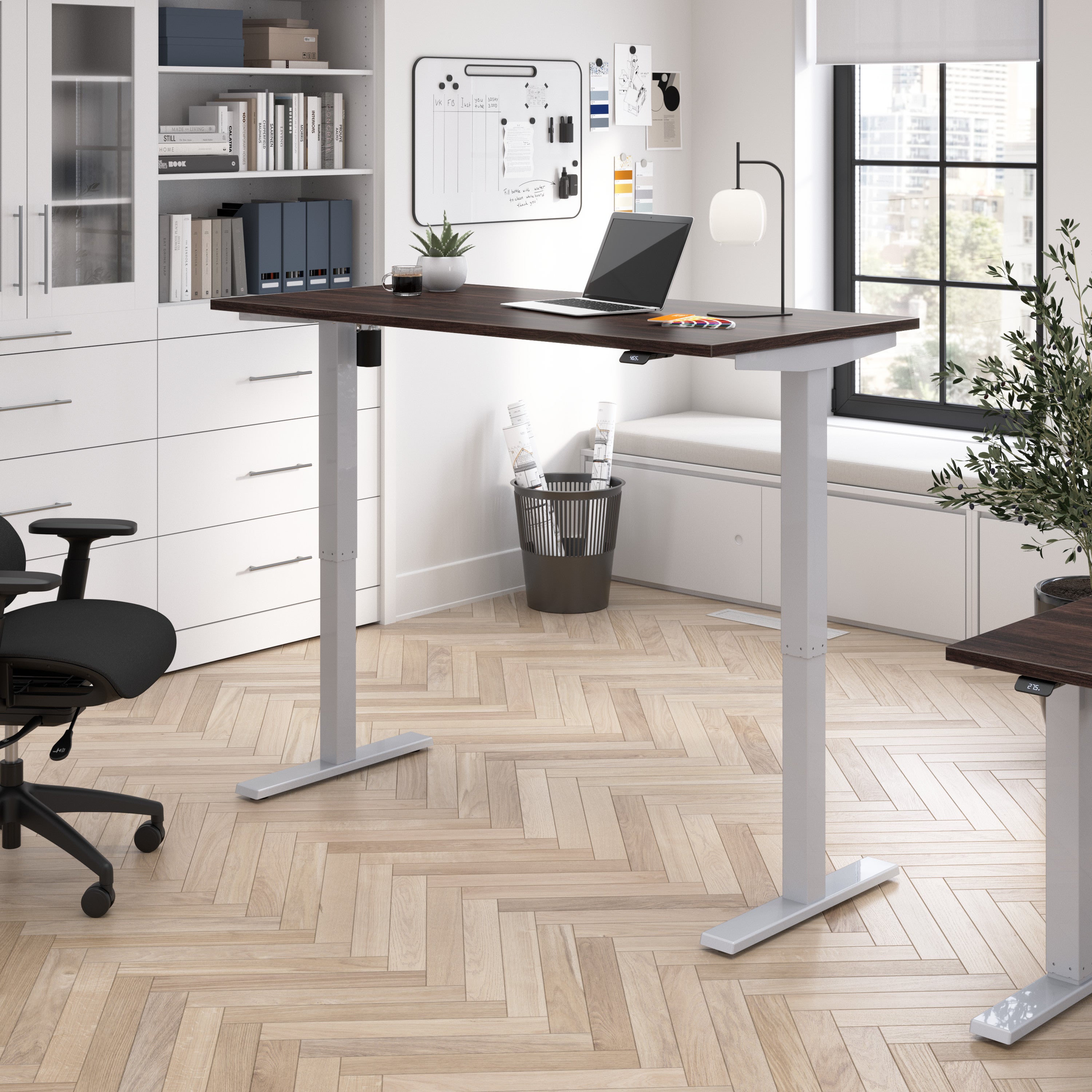 Bush Business Furniture Move 40 Series 60W x 30D Electric Height Adjustable Standing Desk in Black Walnut with Metallic Gray Base - 59.45" Width x 29.37" Depth x 28.17" Height