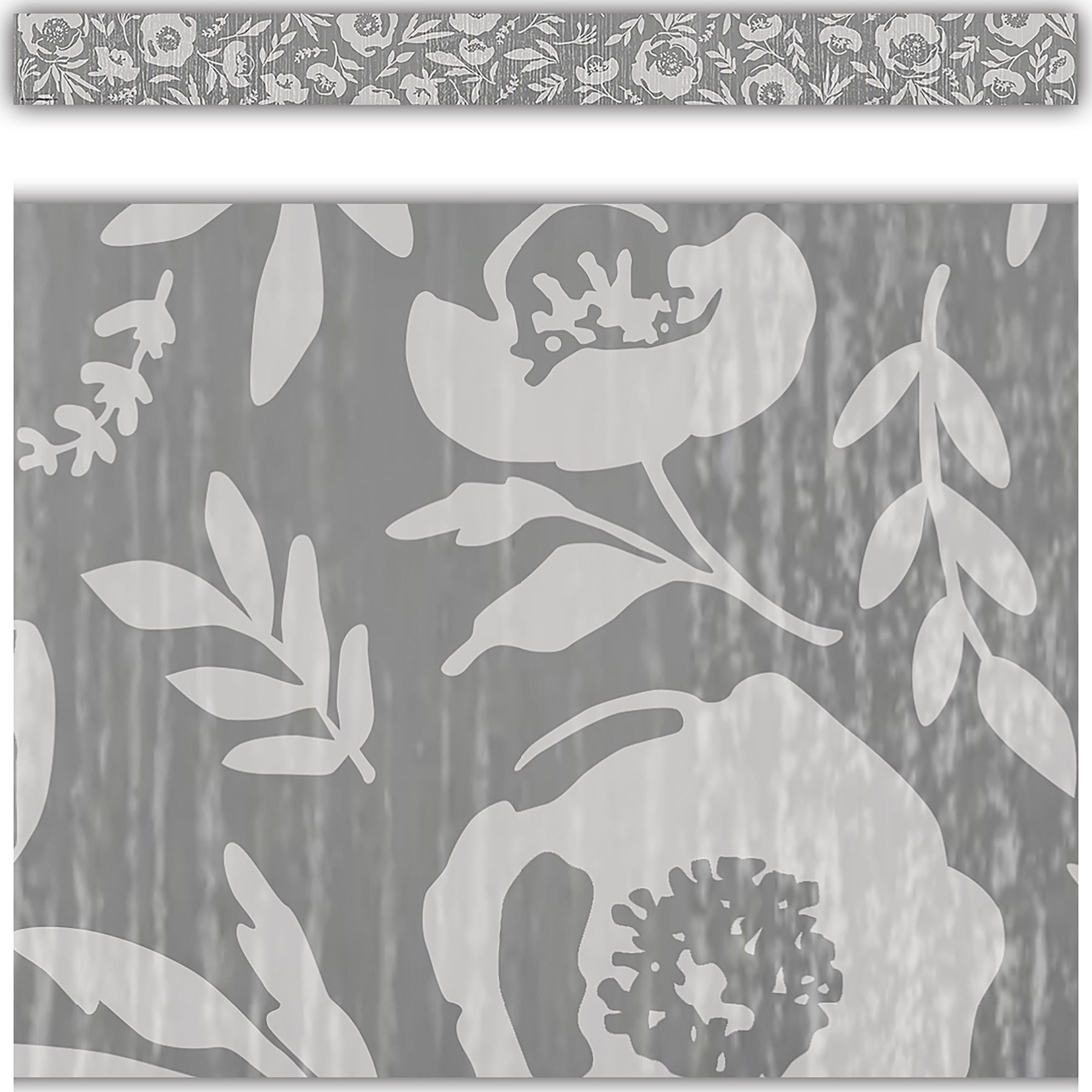 Classroom Cottage Gray Floral Straight Border Trim, 35 Feet