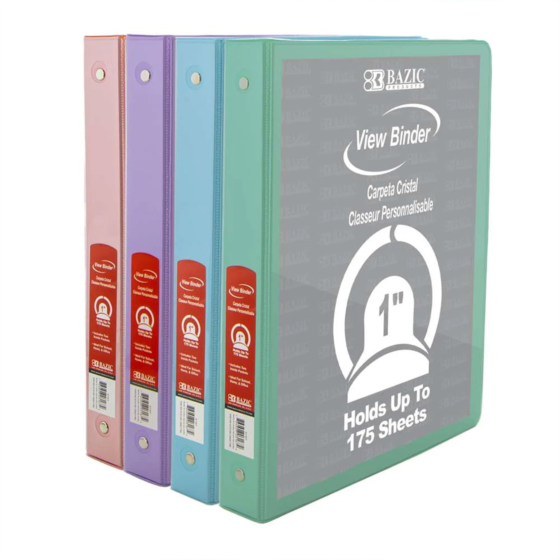 1" 3-Ring View Binder with 2-Pockets, Assorted Pastel Colors, 1 Count