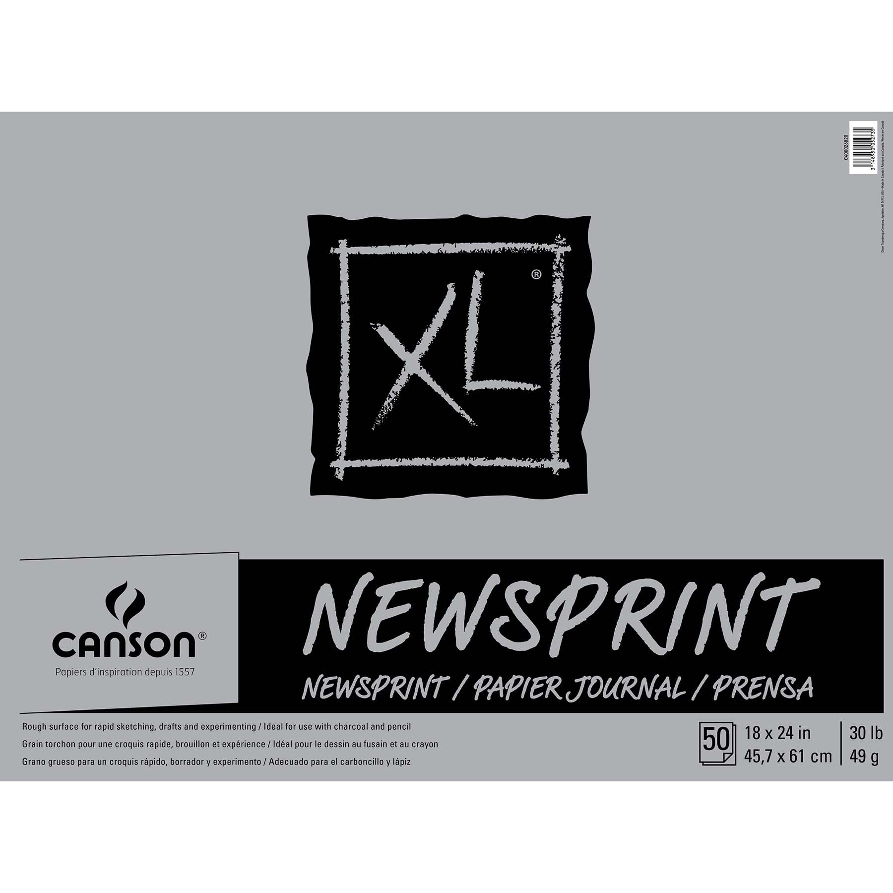XL Series Newsprint Pad, Foldover Binding, 50 Sheet, 18x24 inch, 1 Count