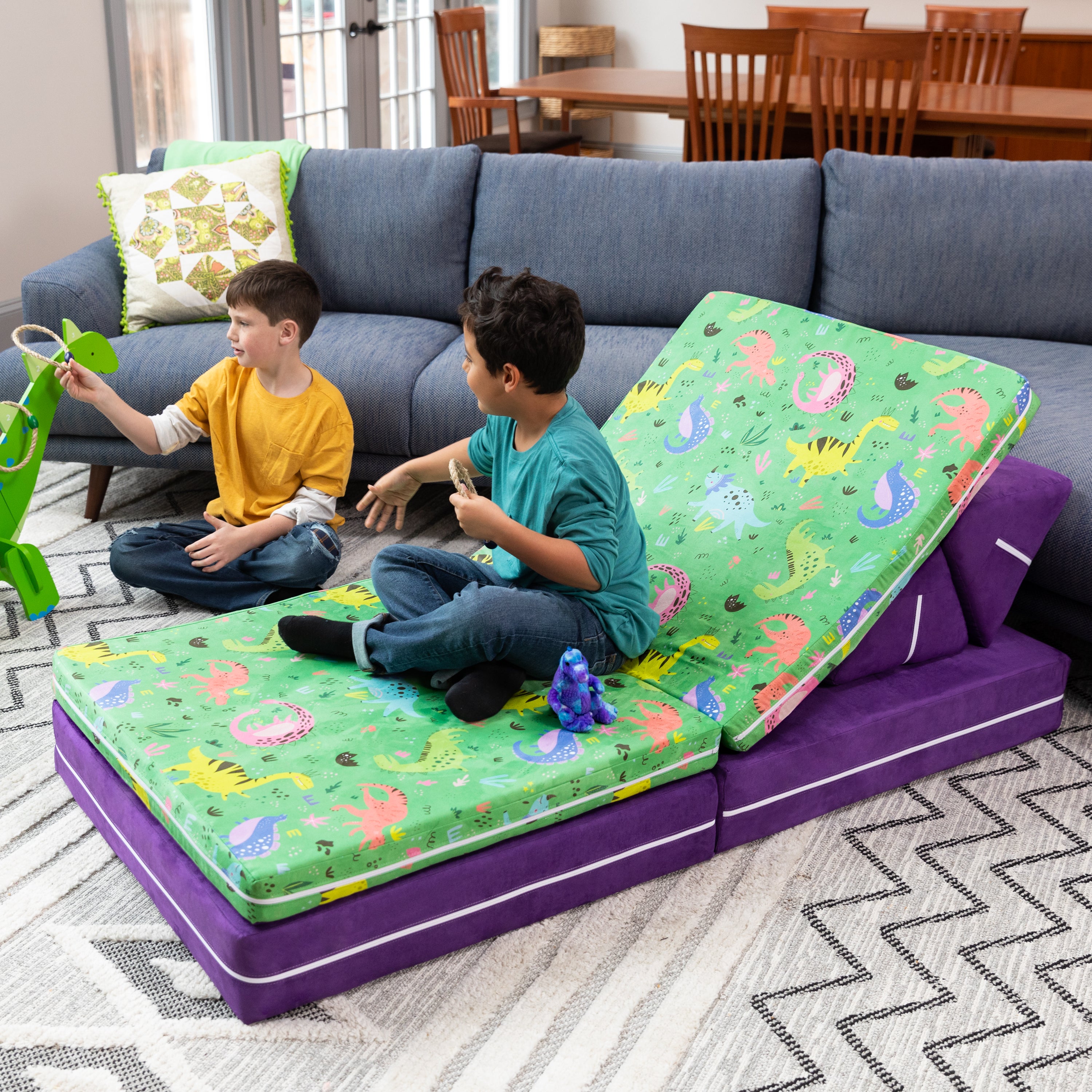 Jaxx Playscape - Imaginative Modular Furniture Playset/Sofa - Fun Kids Patterns (Dinos / Grape)