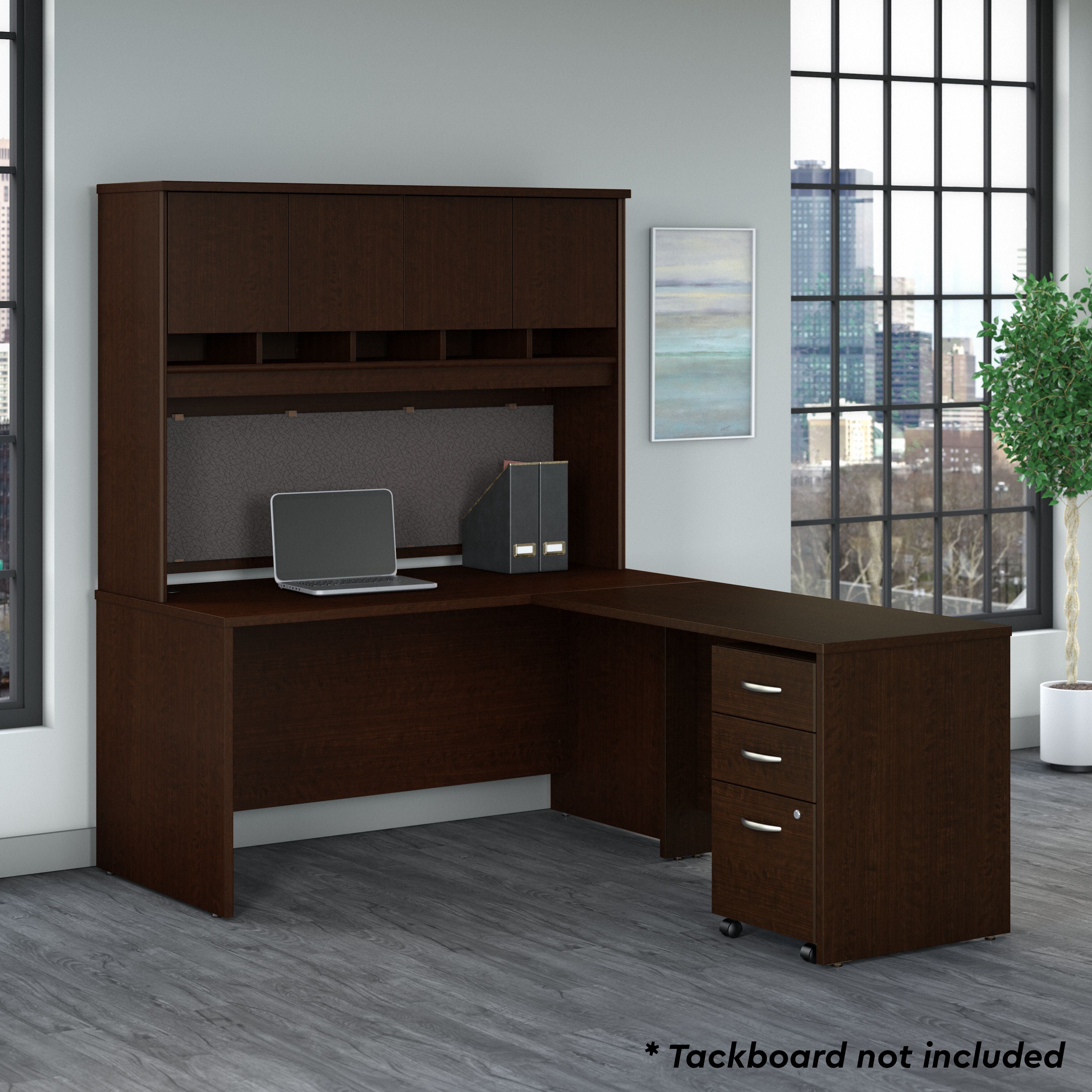 Bush Business Furniture Series C 60W L Shaped Desk with Hutch and Mobile File Cabinet in Mocha Cherry - 59.45" Width x 77.05" Depth x 72.85" Height