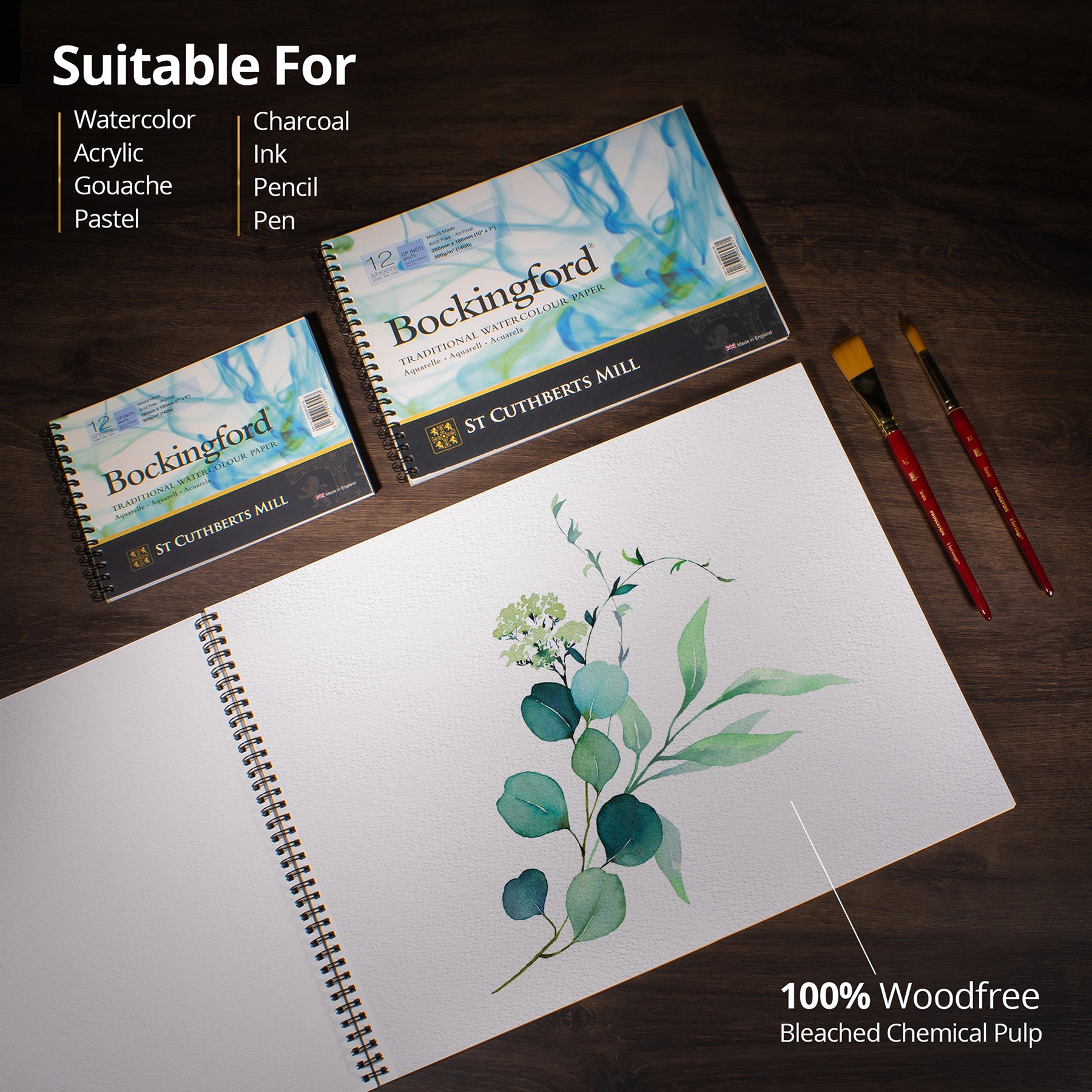 Bockingford Watercolor Pad, Cold Pressed, Spiral Binding, 140lb/300gsm, 12 Sheet, 5x7 inch, 1 Count