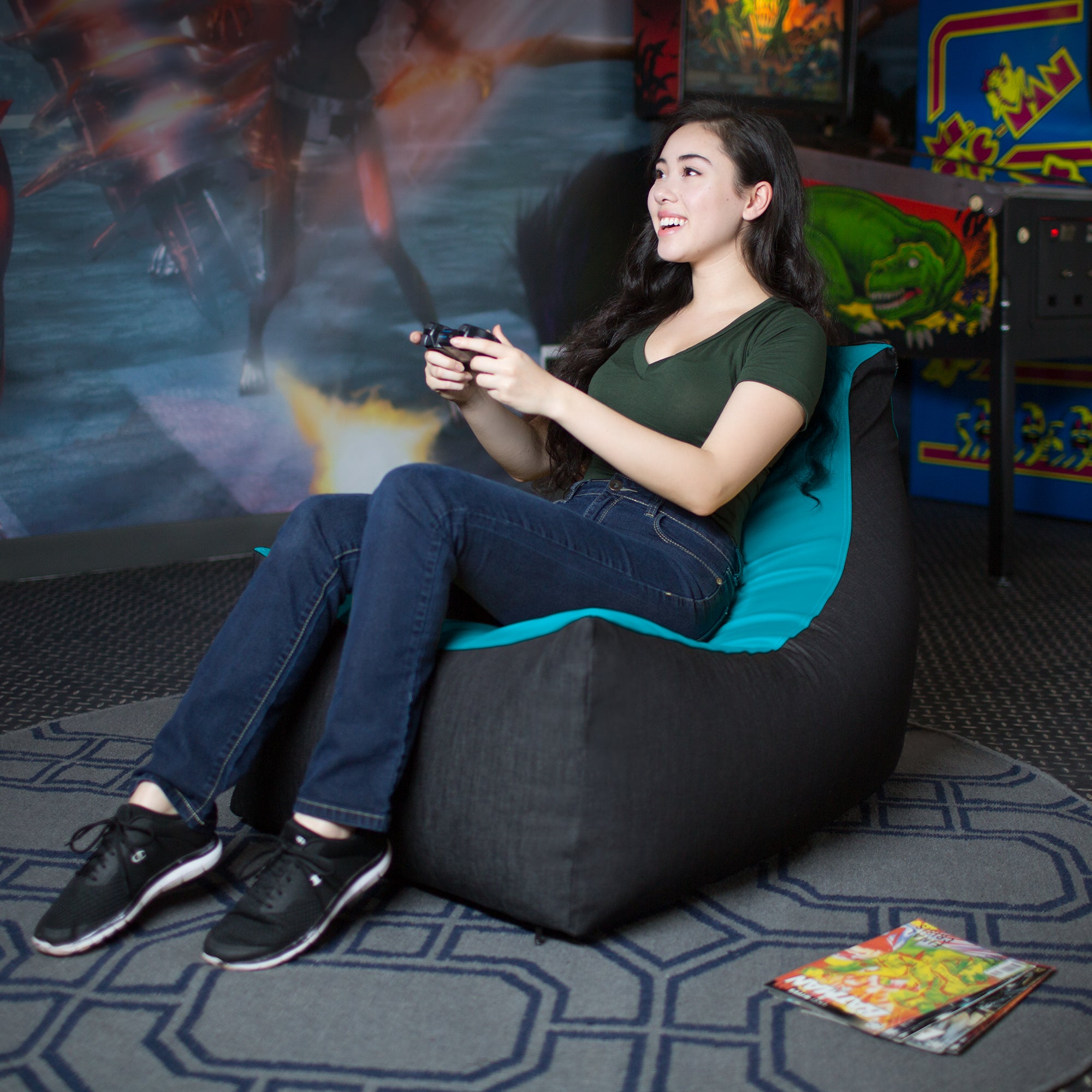 Jaxx Pixel Gamer Chair - Game Room / Home Theater Bean Bag Chair, Turquoise