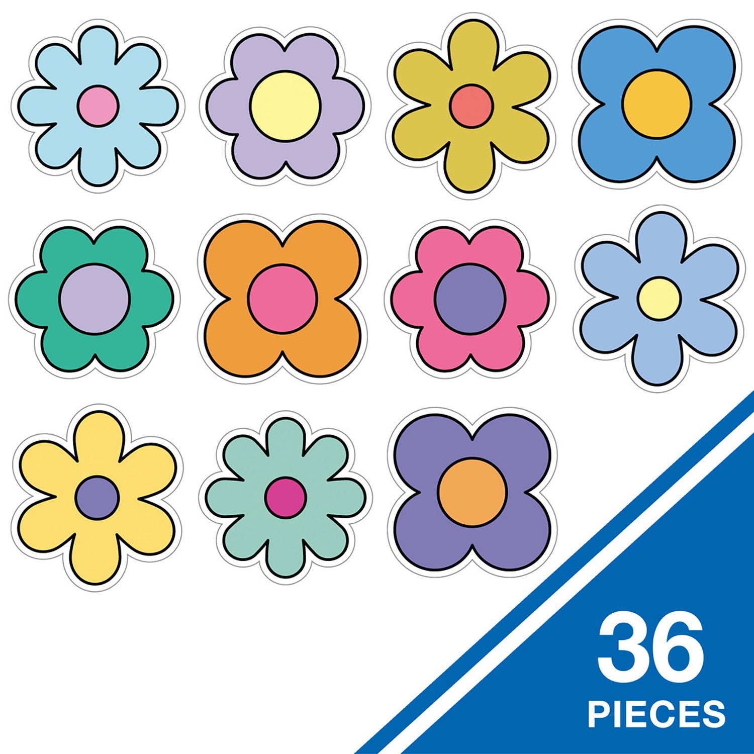 Happily Ever Elementary Retro Remix Flowers Cutouts, Pack of 36