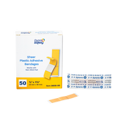 Sheer Plastic Adhesive Bandages - Sterile, 3/8" x 1 1/2" Junior	 - 50 pcs per Box/72 Boxes per Case