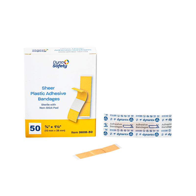 Sheer Plastic Adhesive Bandages - Sterile, 3/8" x 1 1/2" Junior	 - 50 pcs per Box/72 Boxes per Case