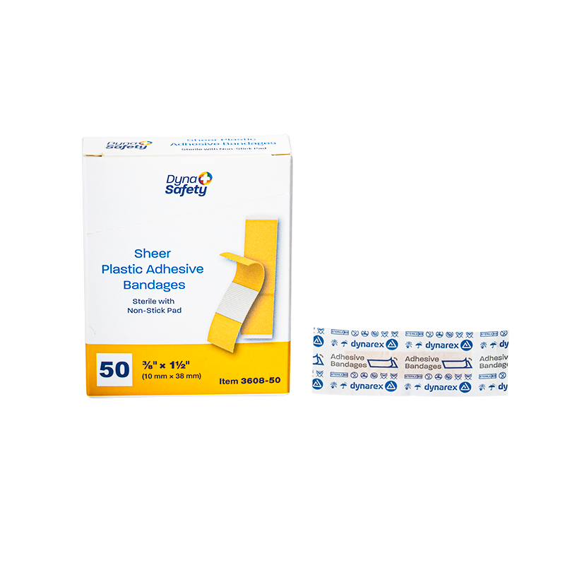 Sheer Plastic Adhesive Bandages - Sterile, 3/8" x 1 1/2" Junior	 - 50 pcs per Box/72 Boxes per Case