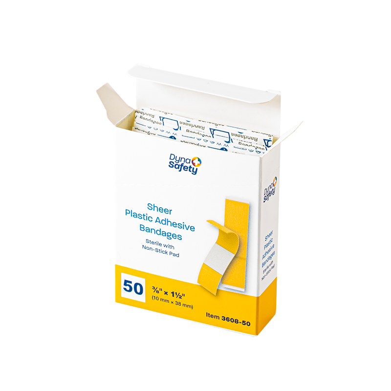 Sheer Plastic Adhesive Bandages - Sterile, 3/8" x 1 1/2" Junior	 - 50 pcs per Box/72 Boxes per Case