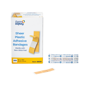 Sheer Plastic Adhesive Bandages - Sterile, 3/8" x 1 1/2" Junior - 100 pcs per Box/36 Boxes per Case
