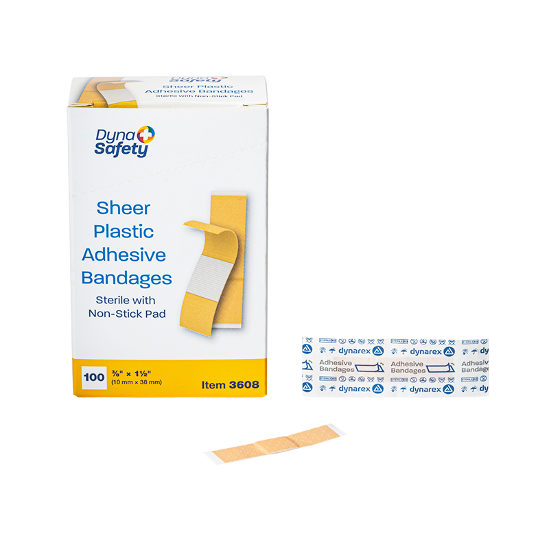 Sheer Plastic Adhesive Bandages - Sterile, 3/8" x 1 1/2" Junior - 100 pcs per Box/36 Boxes per Case