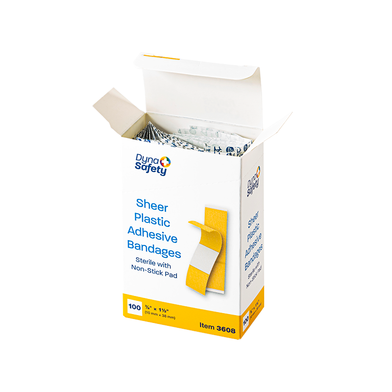 Sheer Plastic Adhesive Bandages - Sterile, 3/8" x 1 1/2" Junior - 100 pcs per Box/36 Boxes per Case