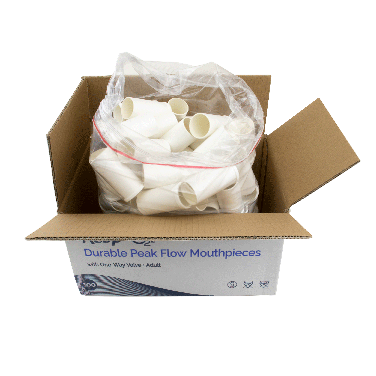 Durable Peak Flow Mouthpieces with One-Way Valve, Adult, 100 Quantity per Case