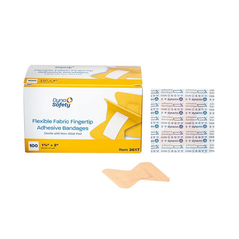Adhesive Flexible Fabric Bandages Fingertip - Sterile, 1 3/4" x 2"- 100 pcs per Box/24 Boxes per Case