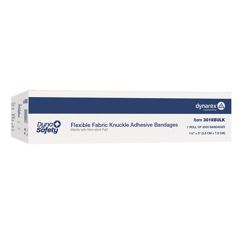 Flexible Fabric Adhesive Bandages - Sterile, 1 1/2" x 3" (Knuckle) - 3000 pcs per Roll