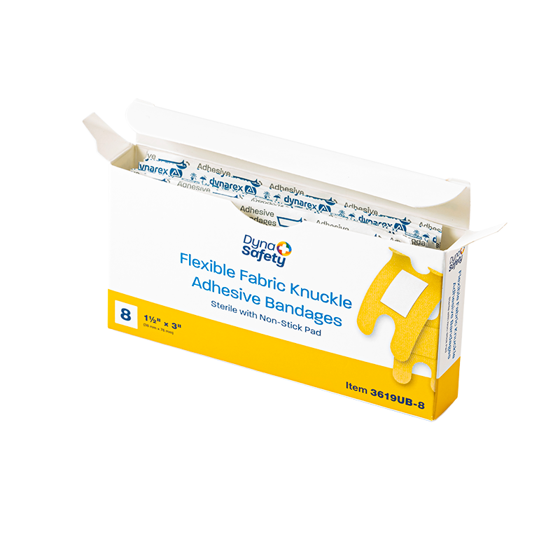 Flexible Fabric Adhesive Bandages - Sterile, 1 1/2" x 3" (Knuckle) - 8 pcs per Box/100 Boxes per Case