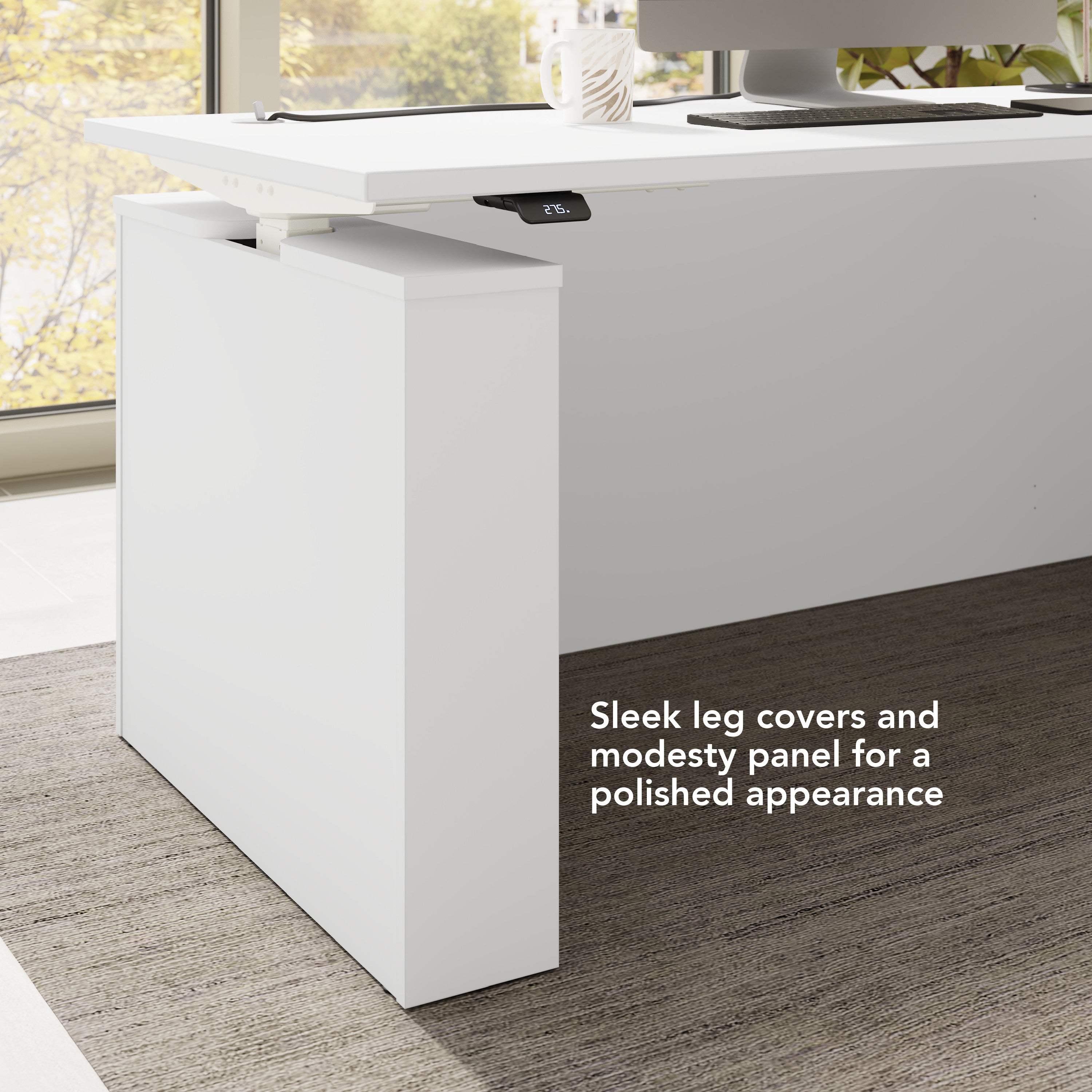 Bush Business Furniture Stratus&nbsp;72W x&nbsp;78D Electric Height Adjustable L Shaped Standing Desk in White with White Base - 71.02" Width x 76.97" Depth x 27.44" Height