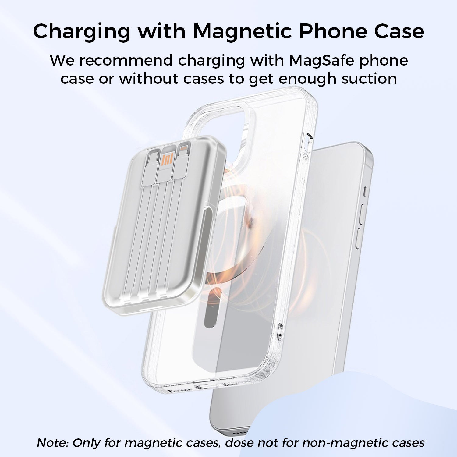 10,000mAh Magnetic Wireless Power Bank with Metal Stand + Built-in Cables, White