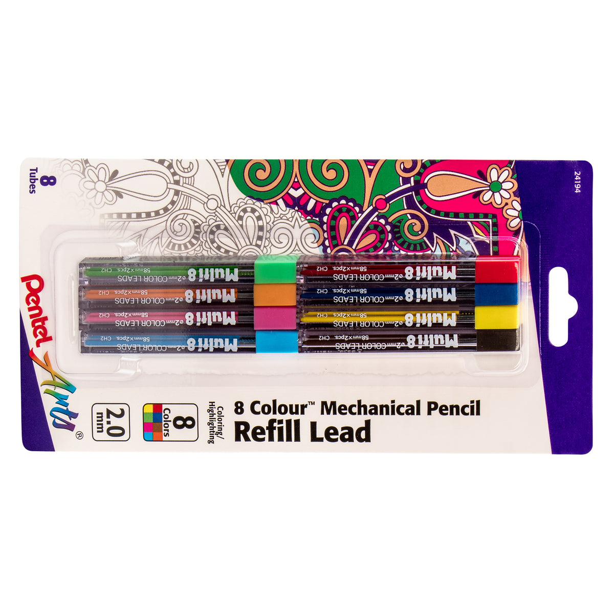 8 Color Pencil Lead Refill (2.0mm), Assorted Colors, 8-Pack