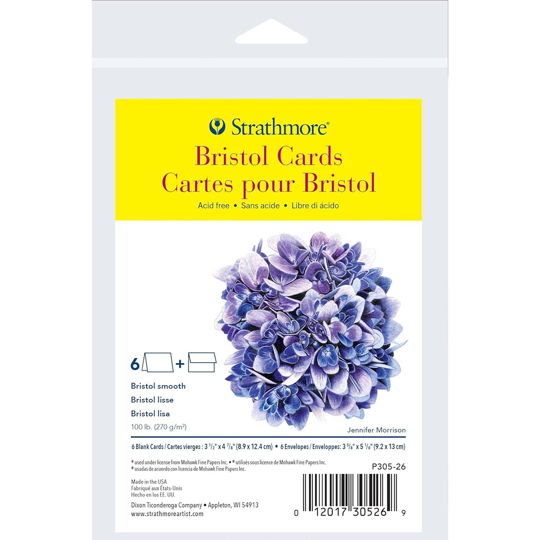 300 Series Bristol Cards & Envelopes, Anniversary Size, 3.5x4.875 inch, 6 Pack