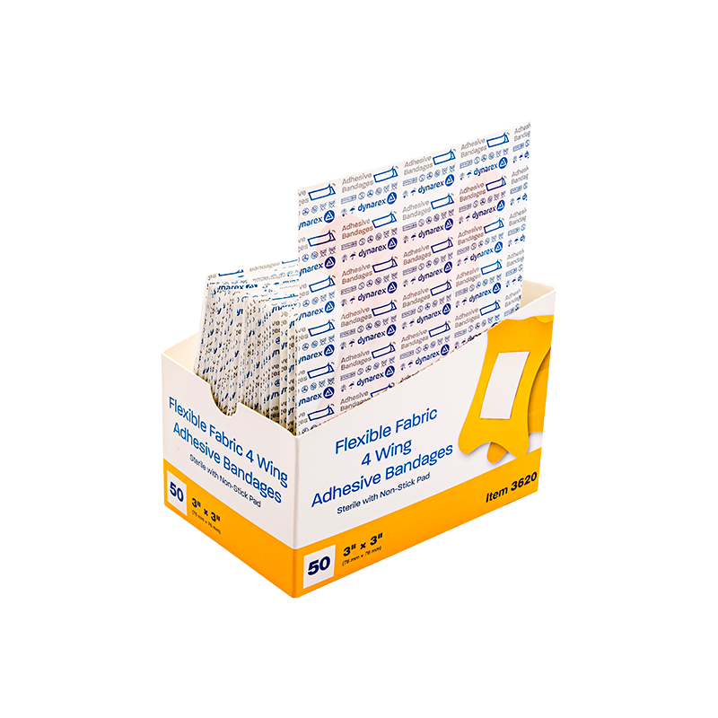 Adhesive Fabric Bandages Four Wing - Sterile, 3" x 3" - 50 pcs per Box/24 Boxes per Case