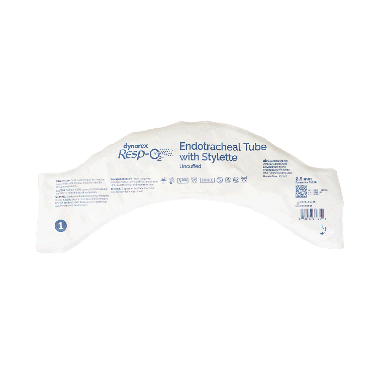 Endotracheal Tubes with Stylette - Uncuffed, 2.5mm, 10 Quantity per Case