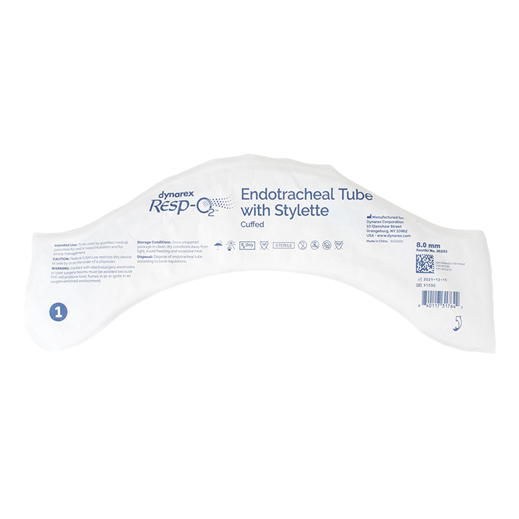 Endotracheal Tubes with Stylette - Cuffed, 8.0mm, 10 Quantity per Case