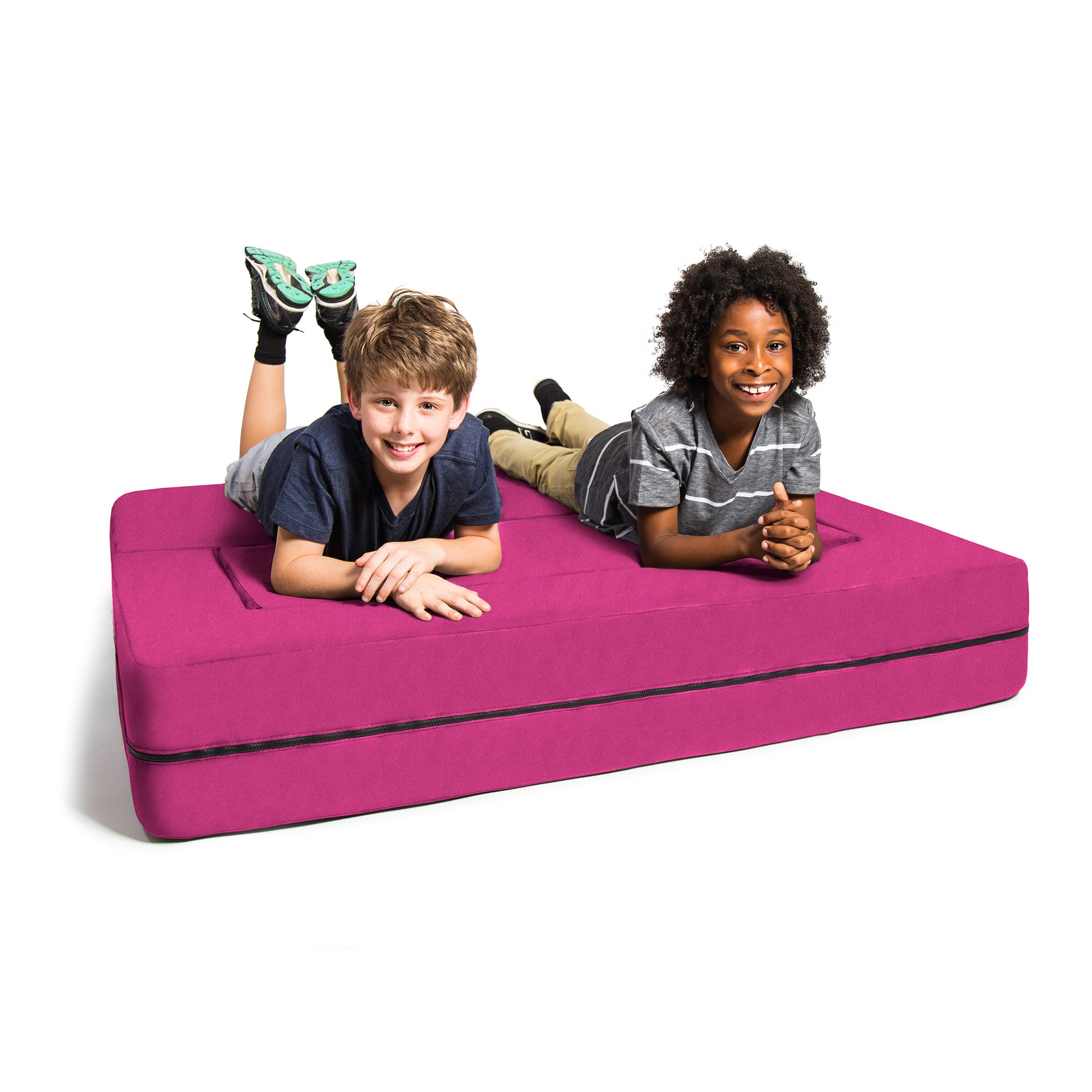Jaxx Zipline Kids Sofa & Large Ottoman, 3 in 1 Fold Out Sofa, Big Kids Edition, Fuchsia