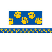 Blue with Gold Paw Prints Straight Border Trim