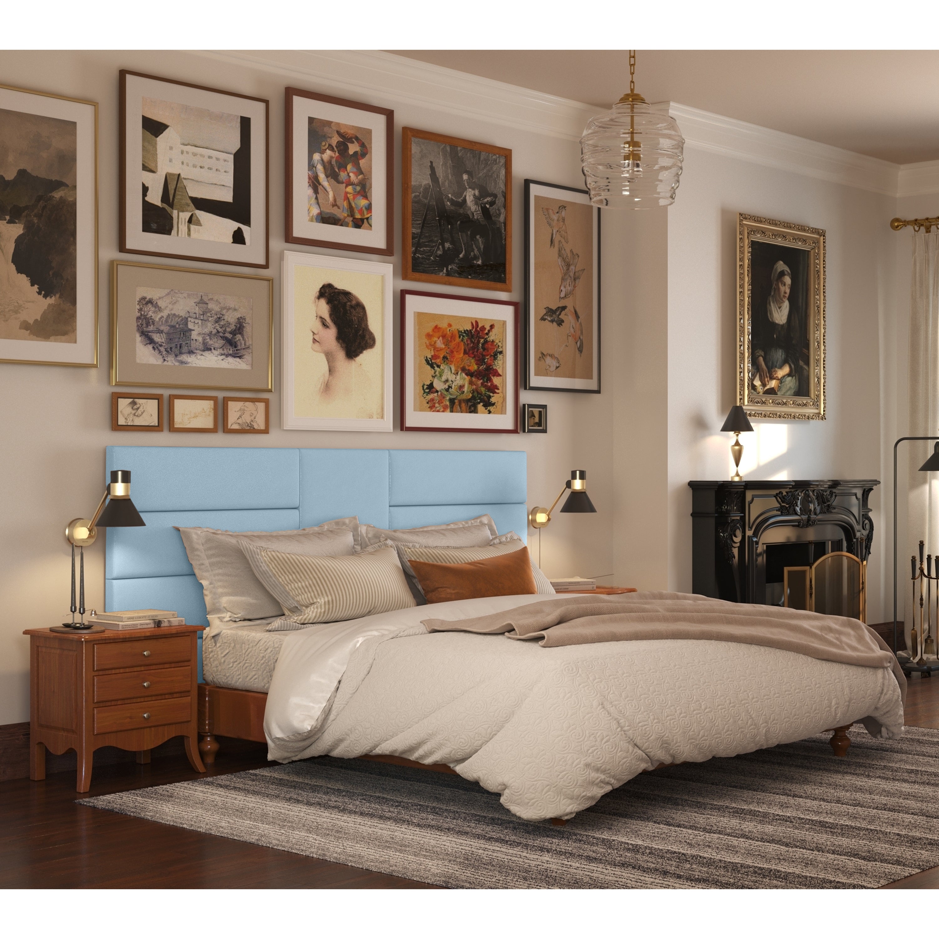 Jaxx Panelist Modern Padded Headboard – Set of 4 Wall Mounted Panels (Each 11.25" x 38") - King, Vegan Leather, Bristle Blue