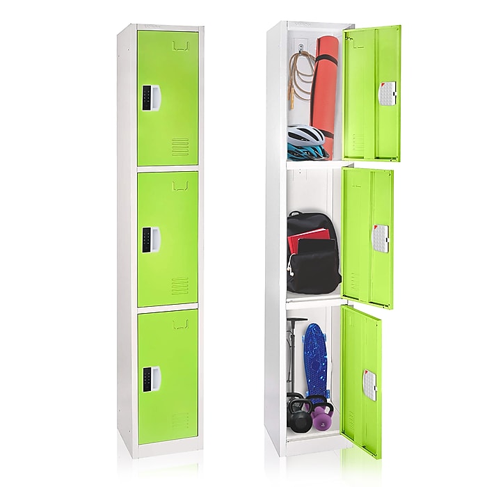 72" H x 12" W  Triple Tier Steel Storage Locker with Digital Lock, Green