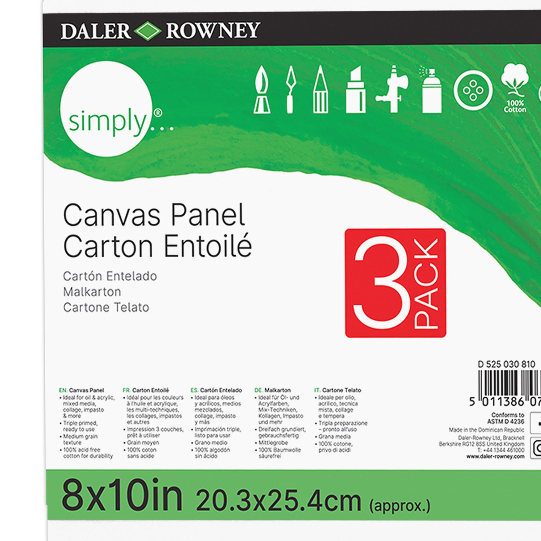 Simply White Canvas Panels Set, 8" x 10", 3-Pack
