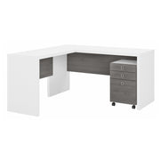 Bush Business Furniture Echo L Shaped Desk with Mobile File Cabinet in Pure White and Modern Gray - 60" Width x 59.84" Depth x 30" Height