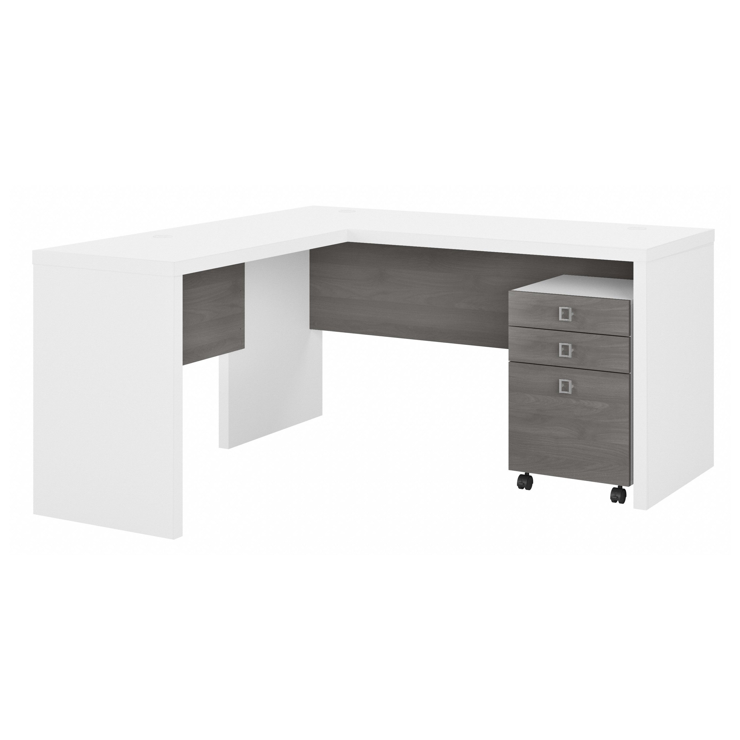 Bush Business Furniture Echo L Shaped Desk with Mobile File Cabinet in Pure White and Modern Gray - 60" Width x 59.84" Depth x 30" Height