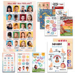 Laminated Feelings & Life Skills Posters for Kids, 11" x 17", English & Spanish, Set of 12