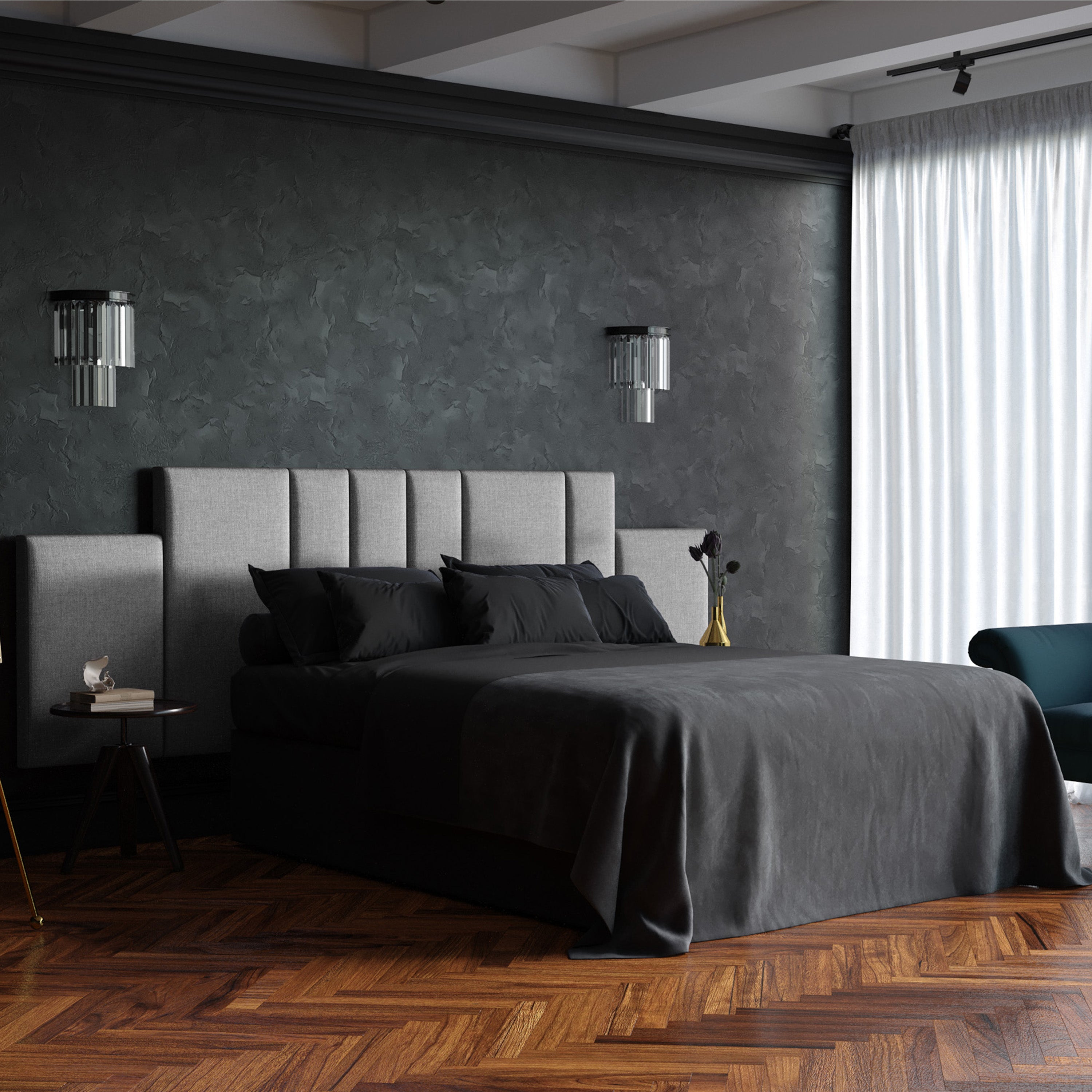 Jaxx Panelist Modern Padded Headboard- Set of 2 Wall Mounted Panels (Each 22.5" x 38"")- King Double Tall, Microvelvet Mouse Grey