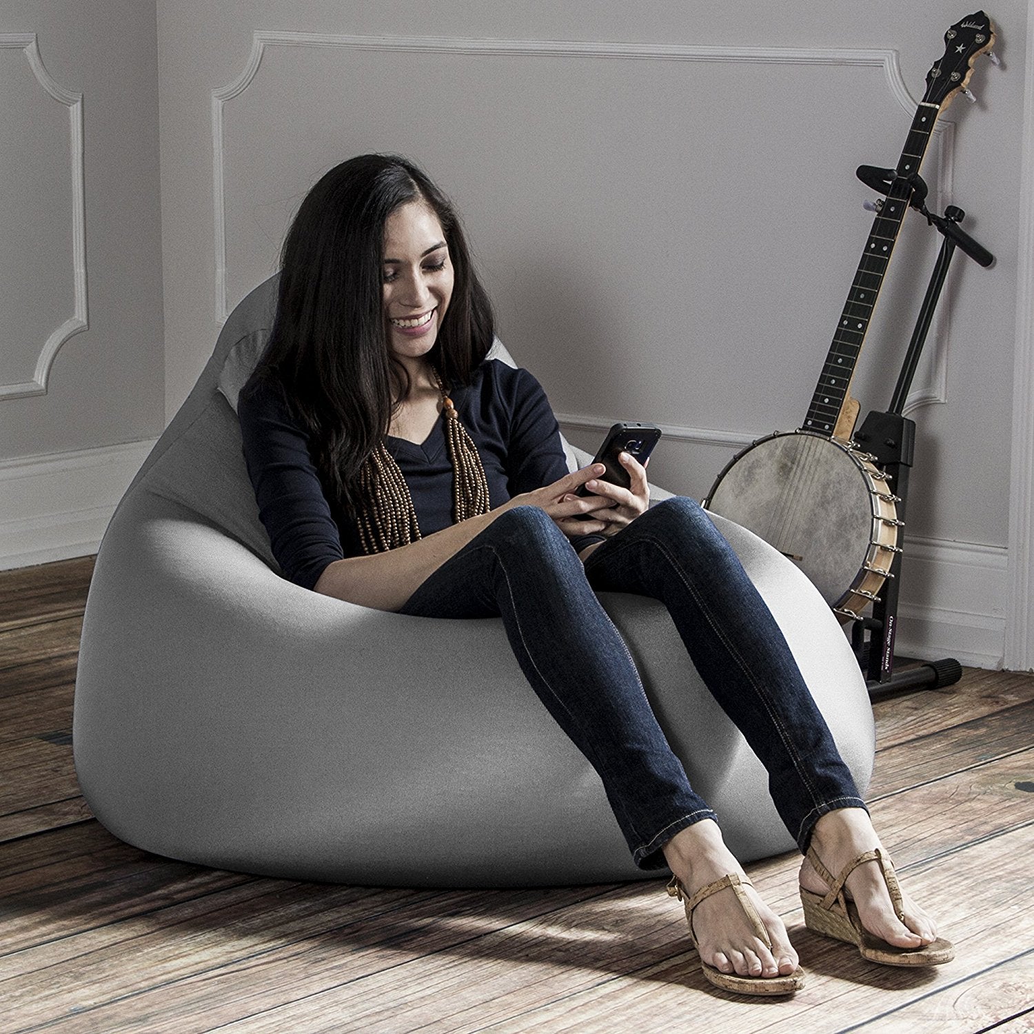 Nimbus Spandex Bean Bag Chair, Large, Silver