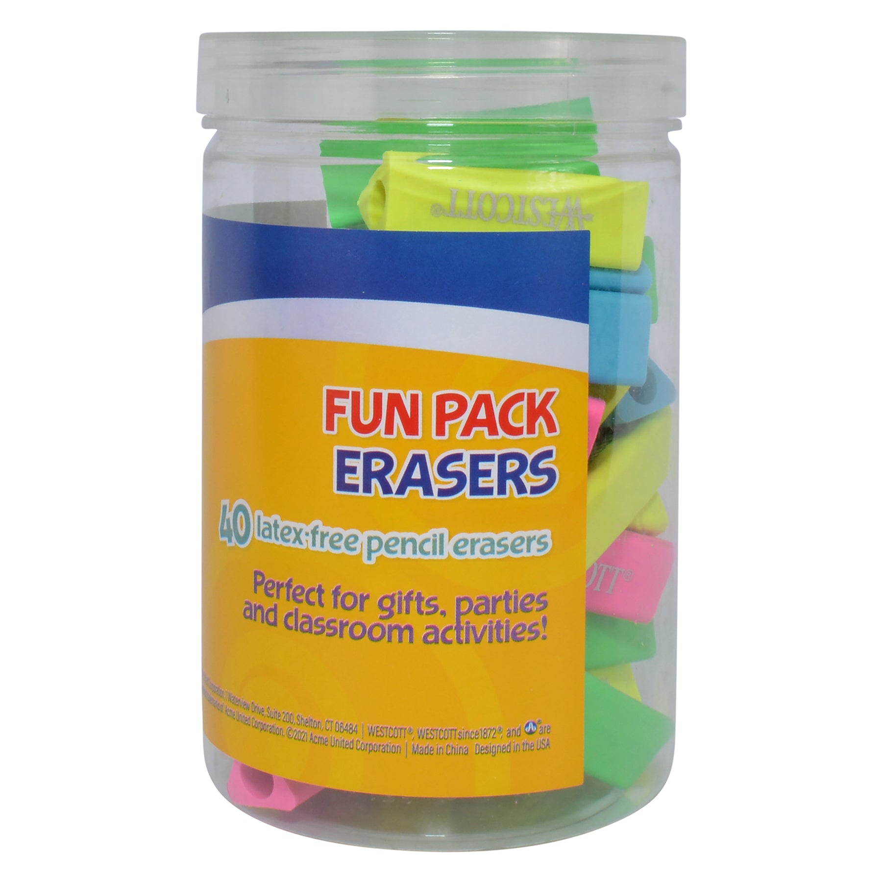Erasers Fun Pack, Assorted Colors, 40 Count