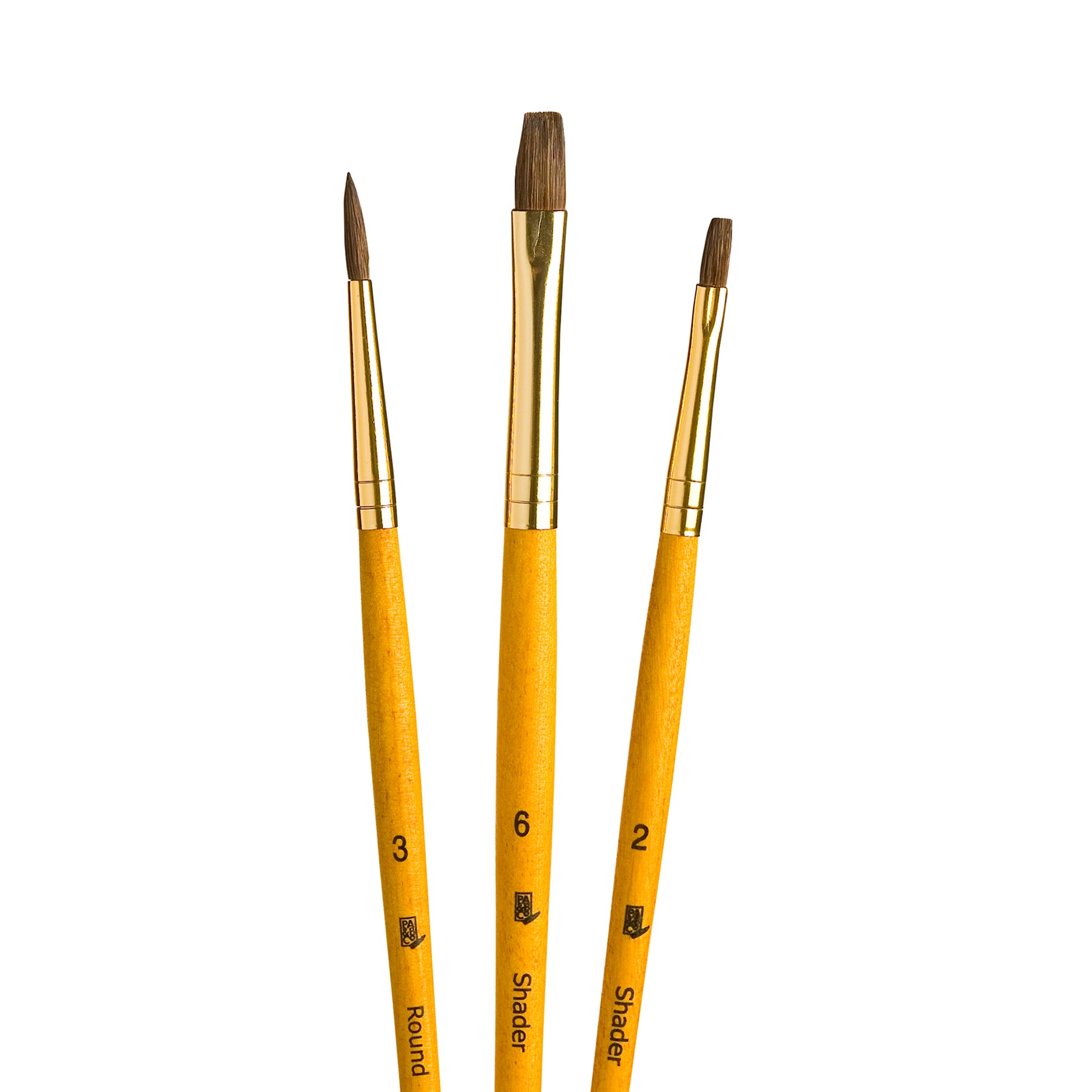 RealValue Brush Set, Camel Bristles, Short Handle Mixed Media Paintbrush, Brown, 3 Pieces