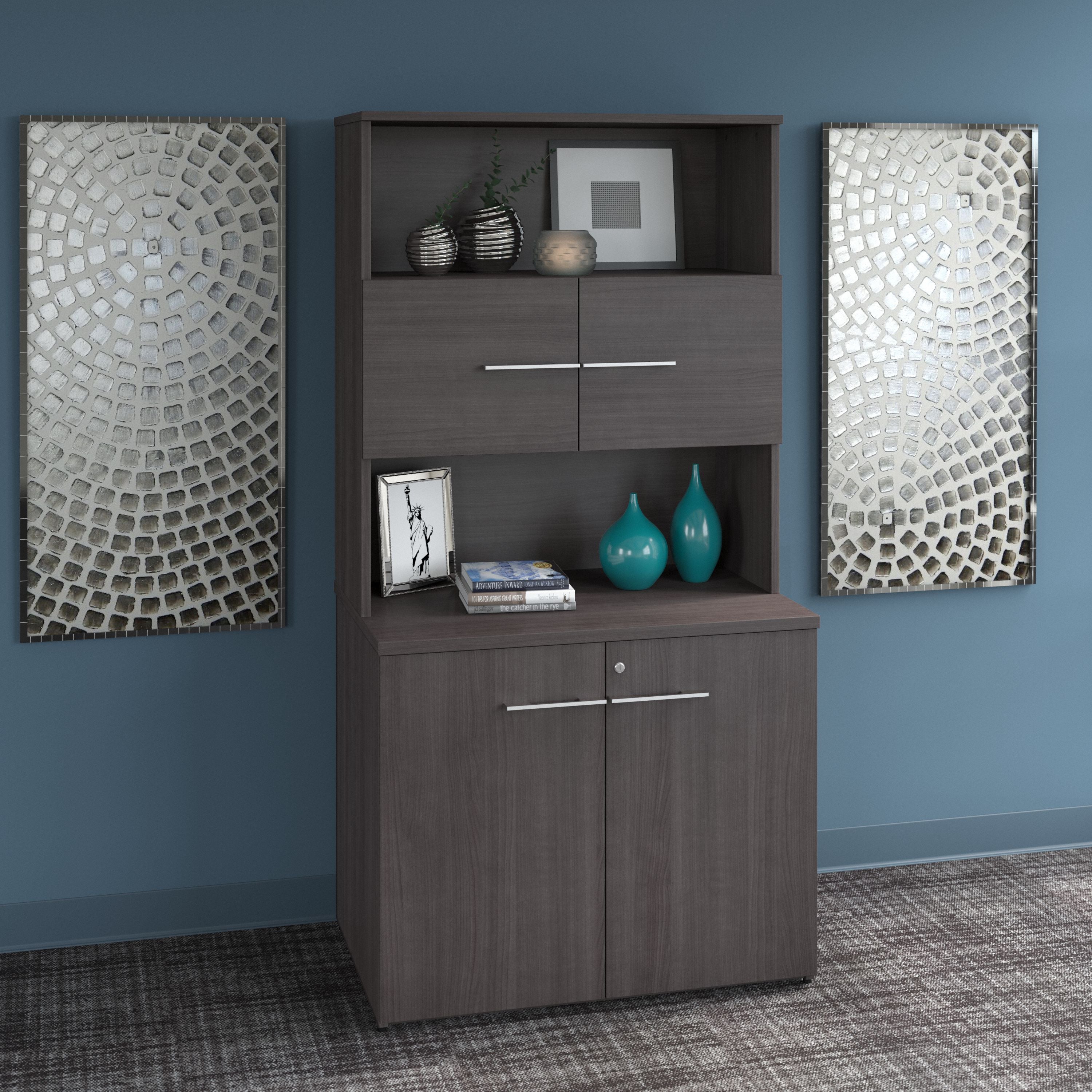Bush Business Furniture Office 500 36W Tall Storage Cabinet with Doors and Shelves in Storm Gray - 35.67" Width x 23.35" Depth x 70.09" Height