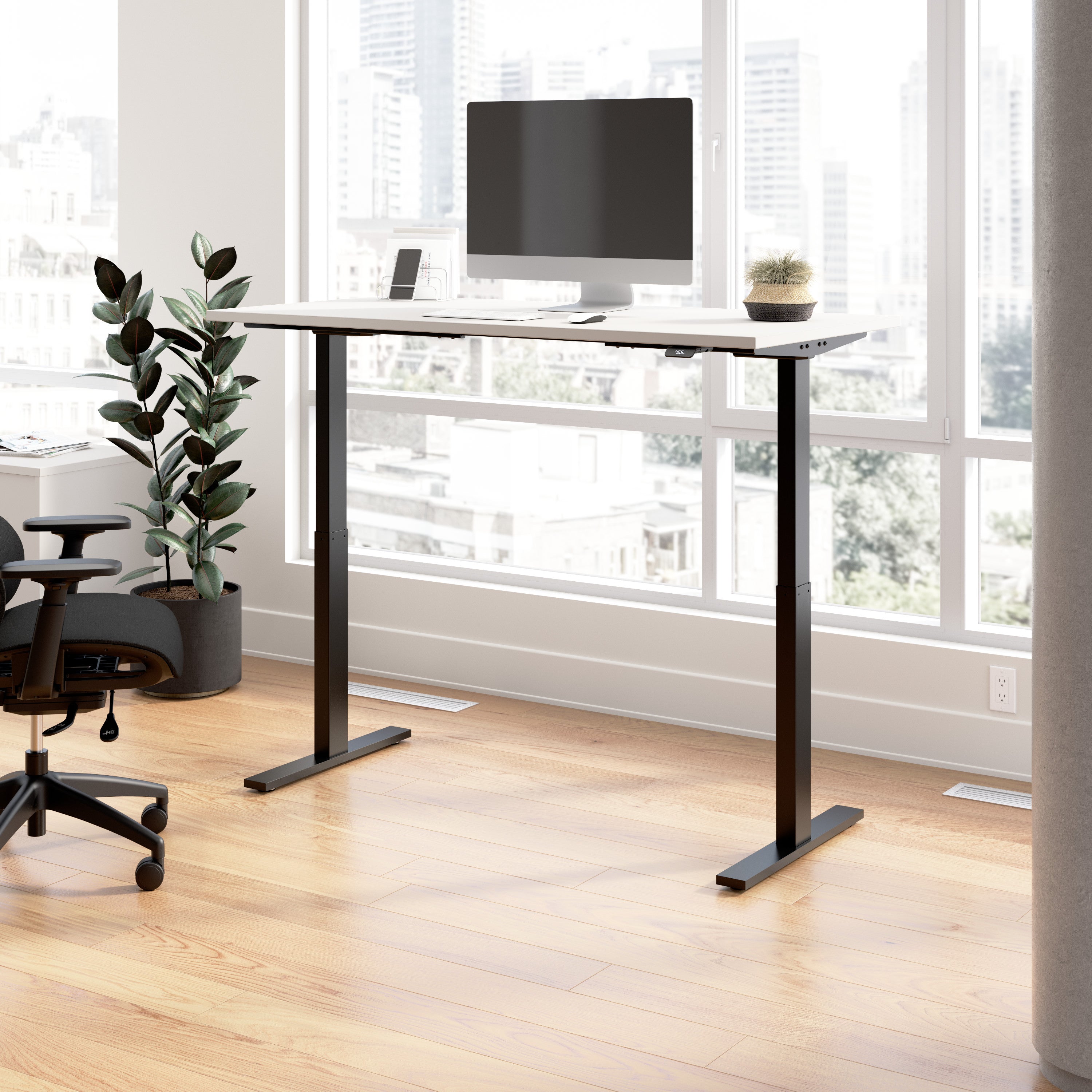 Bush Business Furniture Move 60 Series 60W x 30D Electric Height Adjustable Standing Desk in White with Black Base - 59.45" Width x 29.37" Depth x 47.69" Height