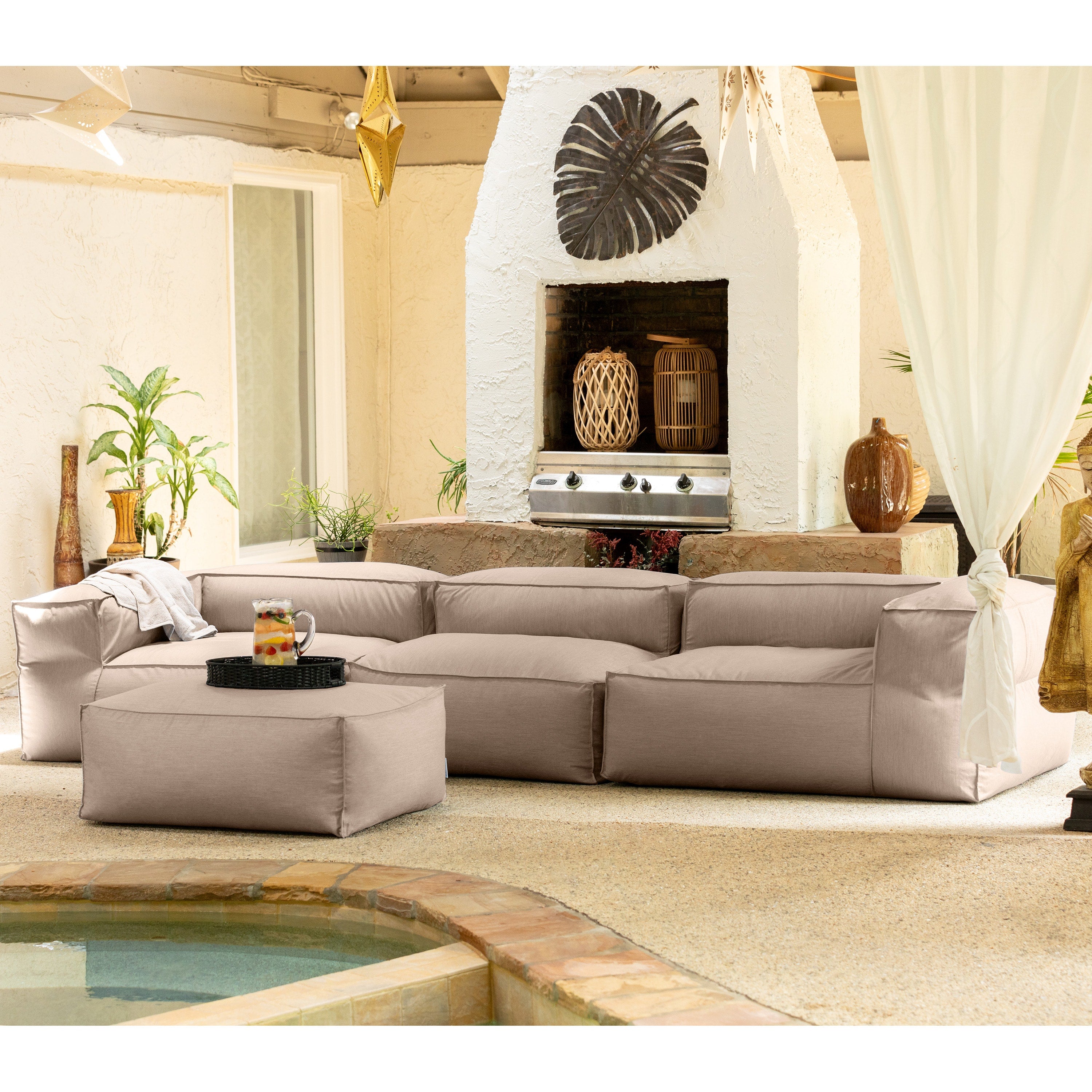Baya 4 Piece Outdoor Sofa with Ottoman - Luxurious European Style Soft Seating, Petal